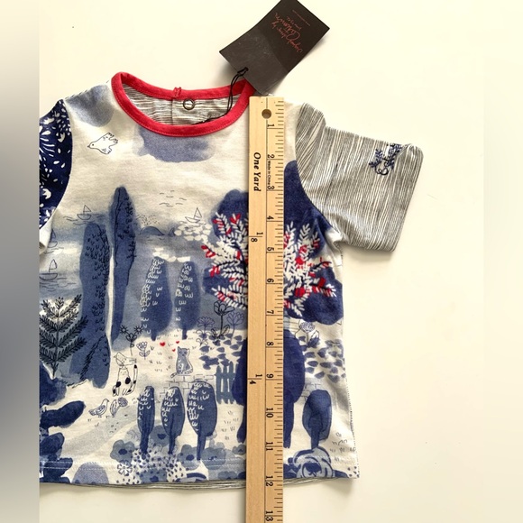 Catimini Baby Boy’s T-shirt NWT Italian Gray Blue Red Tree Cats - Picture 7 of 7